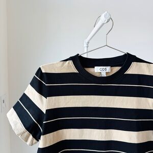 COS Cotton Striped Tee in Black and Tan
